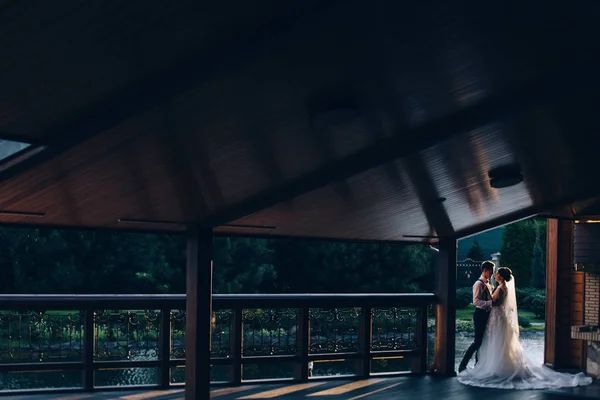 Caminhada Noturna Dos Recém Casados Lago — Fotografia de Stock