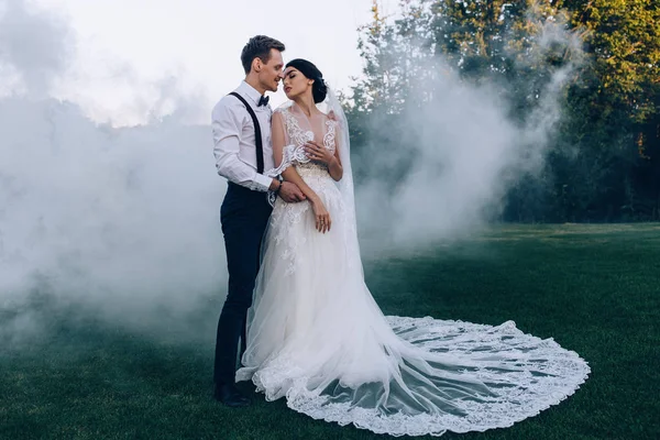 Passeio Verão Dos Recém Casados Natureza — Fotografia de Stock