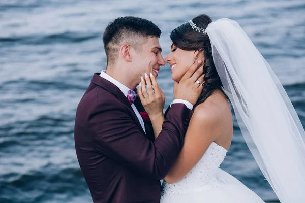 Caminar Por Los Recién Casados Junto Mar —  Fotos de Stock