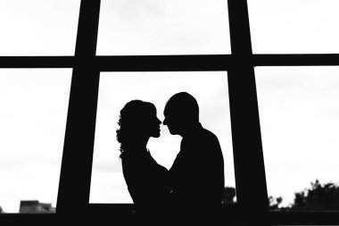 Yeni evliler stüdyoda fotoğraf oturumunda.