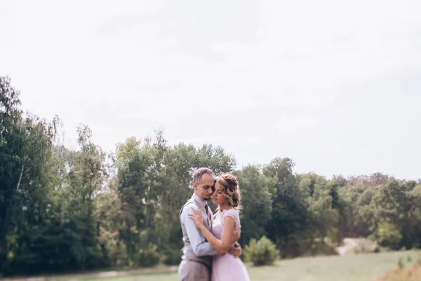 Caminhando Recém Casados Natureza — Fotografia de Stock