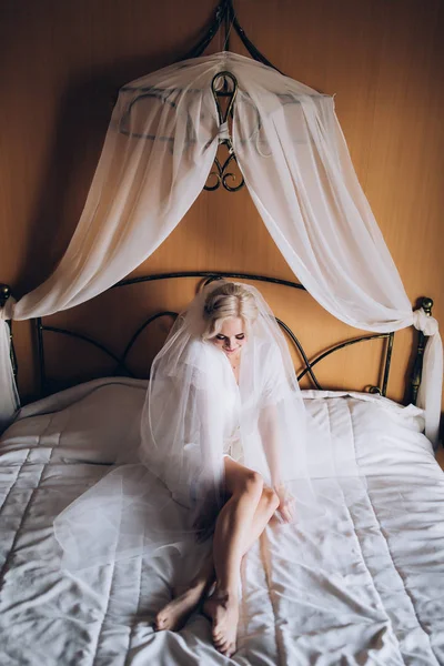 Ochtend Van Bruid Bruid Voorbereiden Aanstaande Bruiloft — Stockfoto