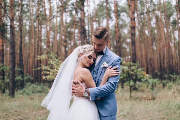 Yeni evliler doğada yürüyüş.