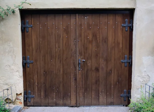 large wooden old garage door
