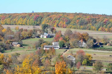 Sonbahar kırsal manzarası yükseklikten