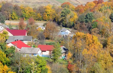 Sonbahar kırsal manzarası yükseklikten