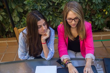Genç Girişimciler ile bir dizüstü bilgisayar çalışma. Onların şirket oluşturmakta olduğunuz iki güzel beyaz kız olduklarını.