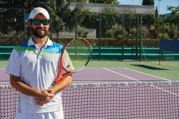 Profesor Tenis Bienvenida Cancha Tenis Profesional Del Tenis Enseña Los — Foto de Stock