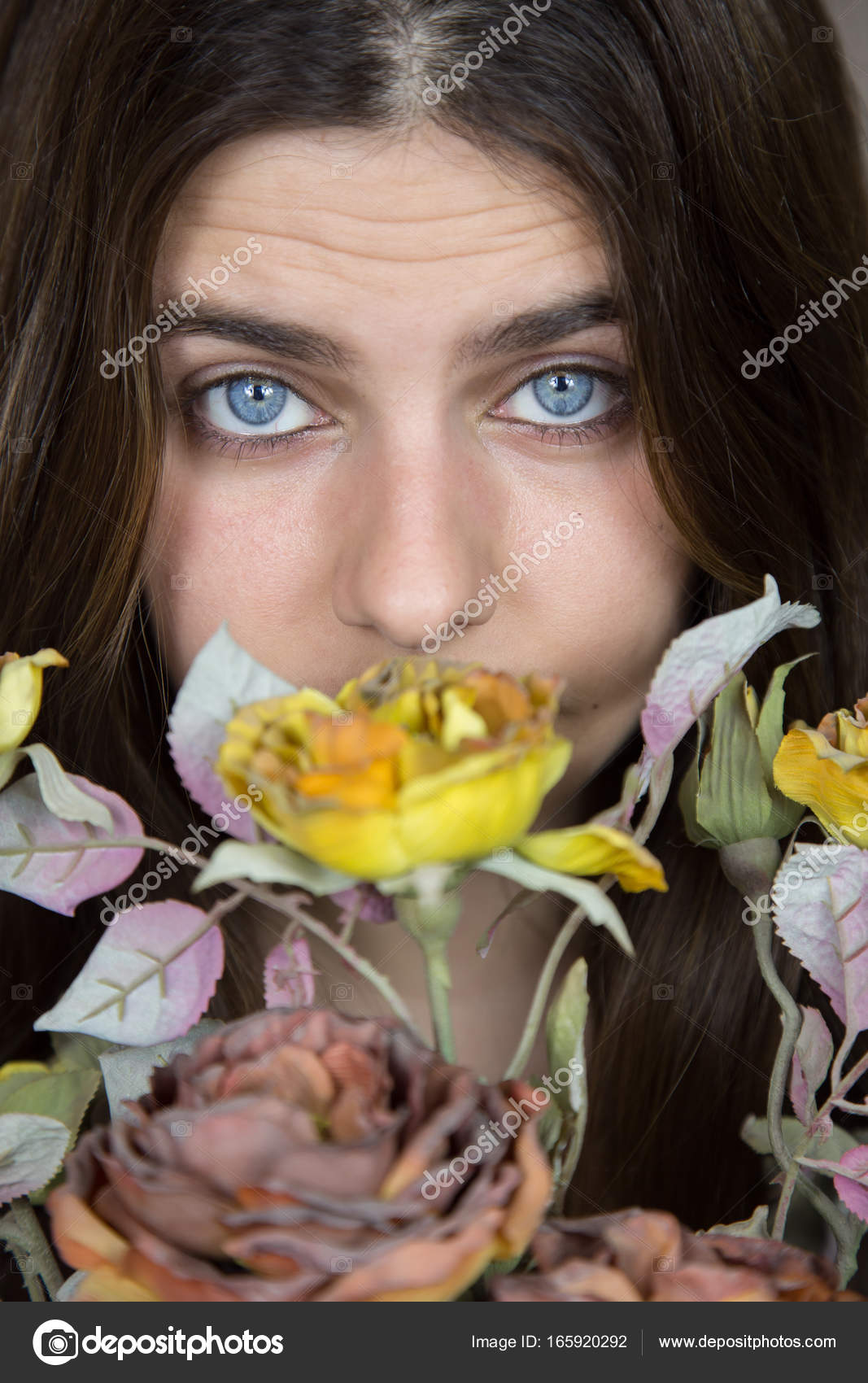 White Girl With Brown Hair Portrait Beautiful Young White Girl