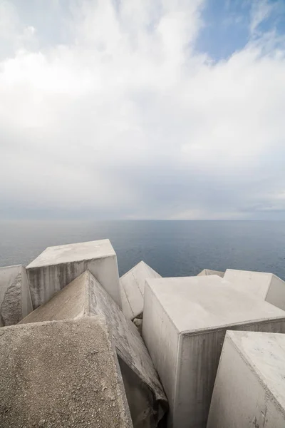 Plenty Heavy Cubes Lying Pile Shore Asturias Spain Forming Breakwater Royalty Free Stock Images