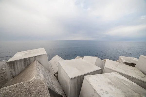 Plenty Heavy Cubes Lying Pile Shore Asturias Spain Forming Breakwater Royalty Free Stock Photos
