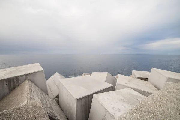 Plenty Heavy Cubes Lying Pile Shore Asturias Spain Forming Breakwater Royalty Free Stock Photos