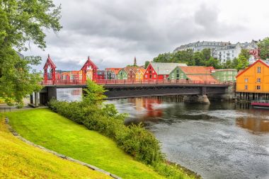 View of the Old Town Bridge in Trondheim, Norway. clipart
