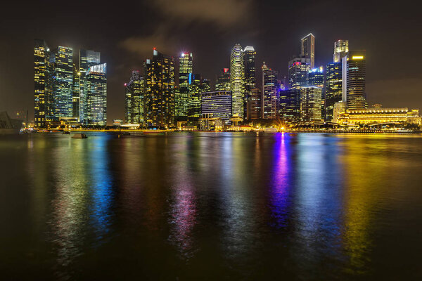 Night view of Singapore city skyline in Singapore.