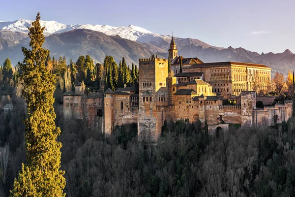 Complejo Palacio Fortaleza Alhambra Con Torre Comares Palacios Nazaries Palacio —  Fotos de Stock