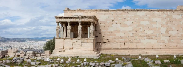 Templo Antiguo Erechtheion Con Los Pilares Caryatid Pórtico Acrópolis Atenas — Foto de Stock