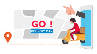 Scooter 'daki teslimatçı, basit bir vektör çizimi.