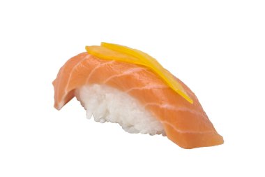 Nigiri suşi ile portakal dilim somon somon ile.