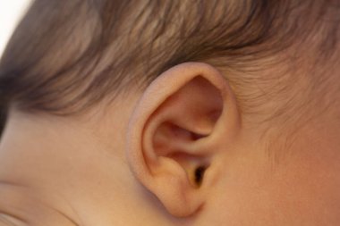 Yeni doğmuş bir bebeğin kulağına yakın çekim