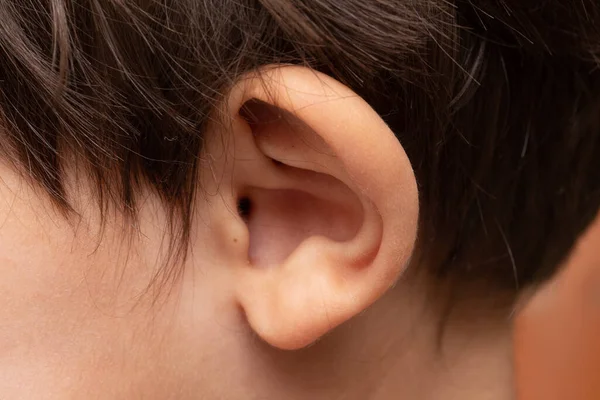 Makro Dětského Ucha Koncepce Ovládání Sluchu — Stock fotografie