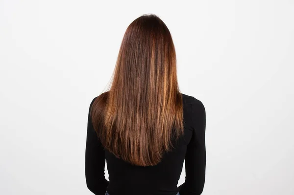 Mujeres Cabello Castaño Vista Trasera Superior Negra Primer Plano Pelo —  Fotos de Stock