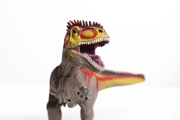 Una Vista Vicino Estrema Una Inquietante Statuetta Dinosauro Rex Isolata — Foto Stock