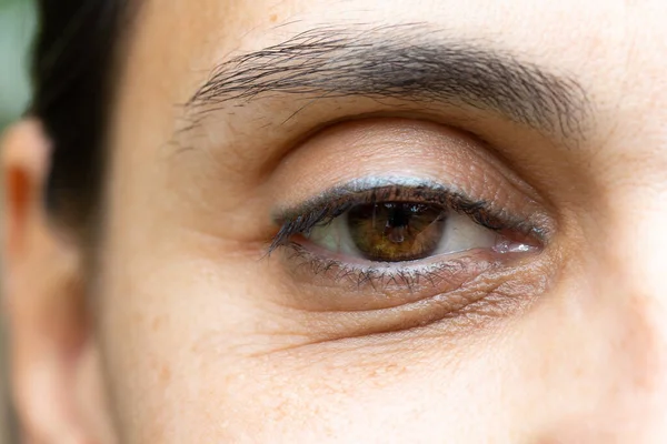 Macro Olho Feminino Com Linhas Idade — Fotografia de Stock