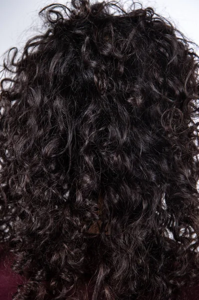 Women Curly Brown Hair White Background Detail Glossy Wavy Dark — Stock Photo, Image