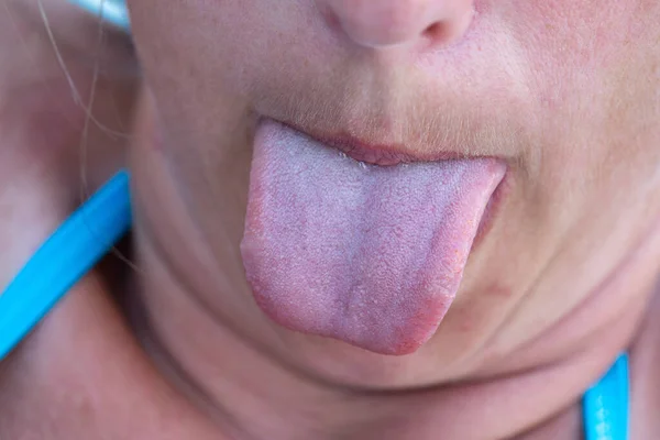 Een Extreem Close Beeld Van Een Blanke Vrouw Die Haar — Stockfoto