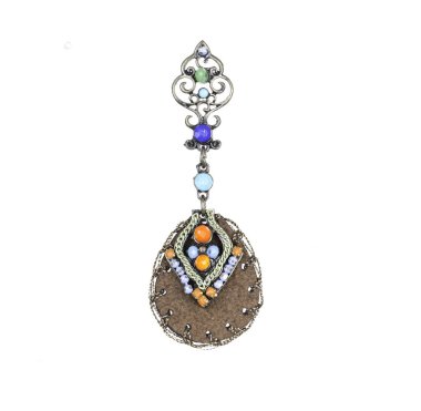 leather and colorful stones on silver ornamented earring, isolat clipart