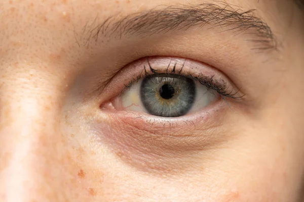 Macro View Showing Details Human Eye Young Caucasian Woman Blue — Stock Photo, Image
