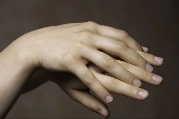 Rechte Hand Auf Linke Hand Nahaufnahme Auf Hände Und Natürliche — Stockfoto