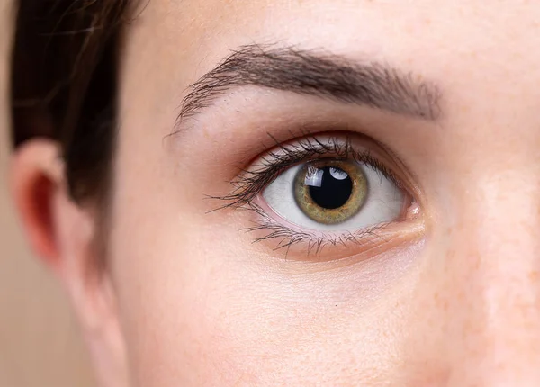 Een Close Het Oog Van Een Jonge Blanke Vrouw Met — Stockfoto