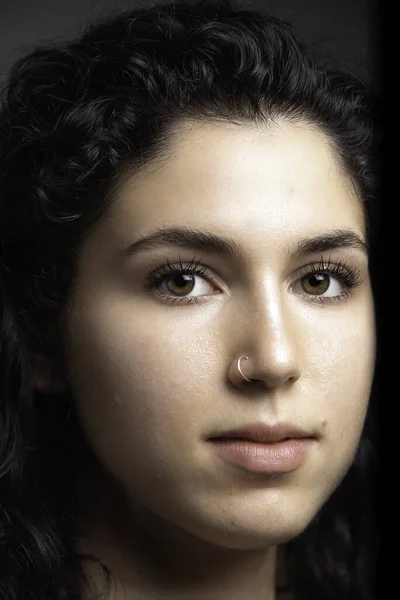Beautiful Young Woman Nose Piercing Portrait — Stock Photo, Image