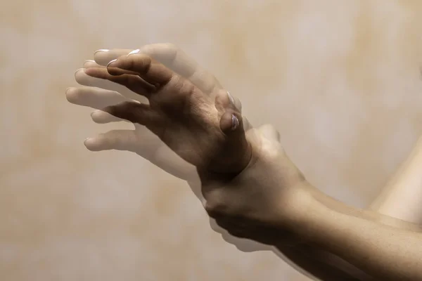 Conceito Dor Nas Mãos Visão Close Borrão Movimento Mão Esquerda — Fotografia de Stock