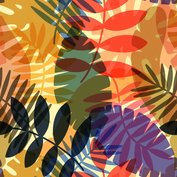Sömlös vektor mönster med tropiska växter och palmblad — Stock vektor