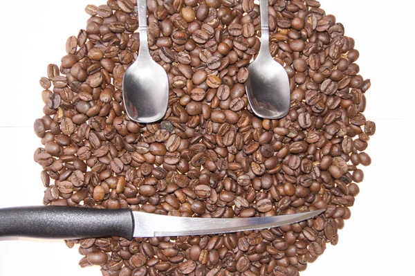 smiley face shape in coffee beans background