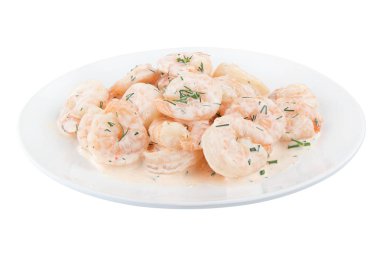 Beyaz izole beyaz tabakta kraliyet kırmızı karides pişmiş