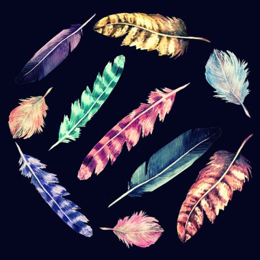 Boho tüyler yuvarlak çerçeve kenarlığı.