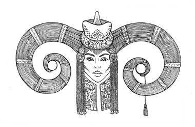 Geleneksel Moğol Koç Moğol kadın elbise. Burç. Astroloji. 