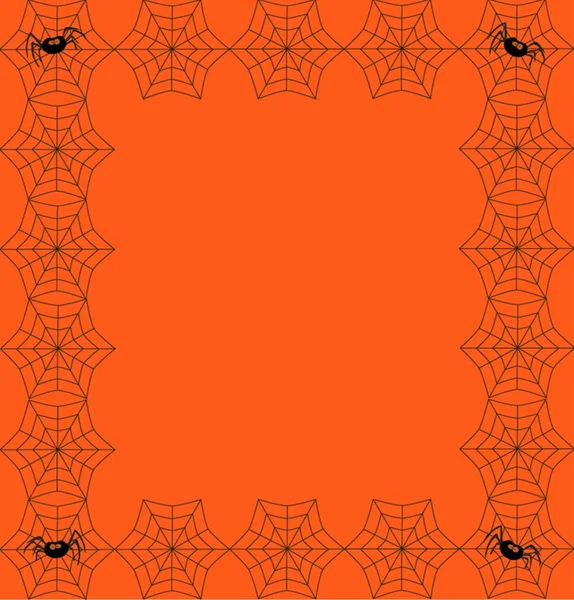 Orange bakgrund inramade med spindlar spindelväv och spindlar sitti — Stock vektor