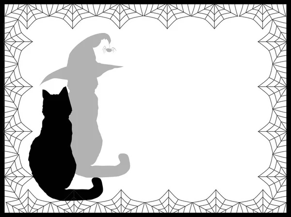 Halloween-Hintergrund mit schwarzer Silhouette von Katze und seinem Schatten — Stockvektor