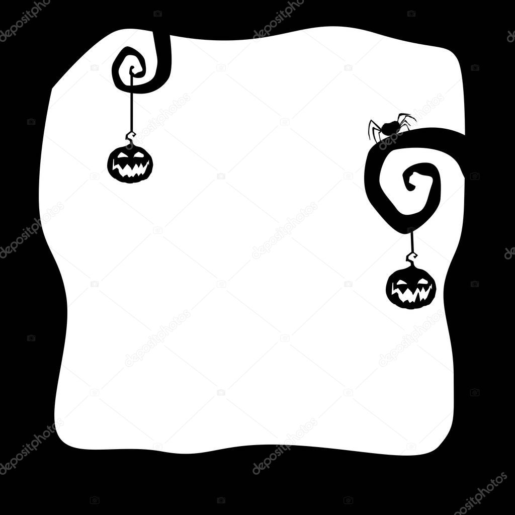 Black on white card or background with pumpkins, spider and spa