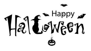 Mutlu halloween metin afiş, vektör. Tek Renkli çizimi