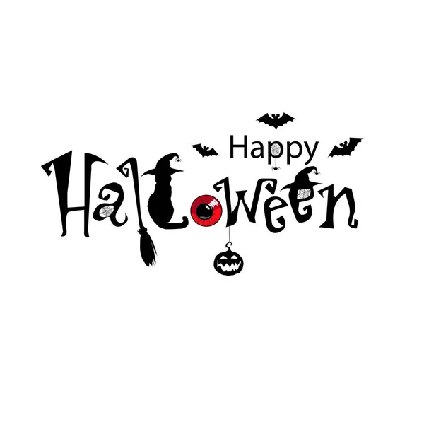 Feliz banner de texto de Halloween, vector. Texto negro decorado con s — Archivo Imágenes Vectoriales