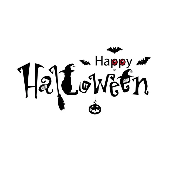 Feliz banner de texto de Halloween, vector. Texto negro decorado con s — Vector de stock