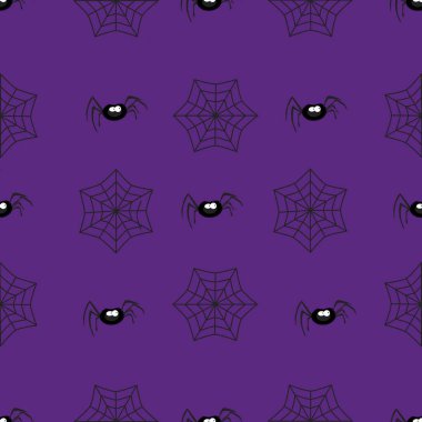 Örümcekler ve spiderweb Menekşe üzerinde Halloween seamless modeli