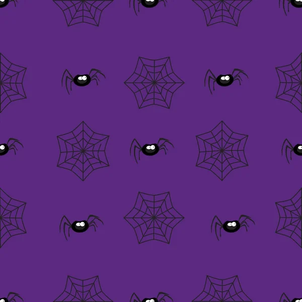 Хэллоуин с пауками и паутинкой на фиолетовом фоне — стоковый вектор