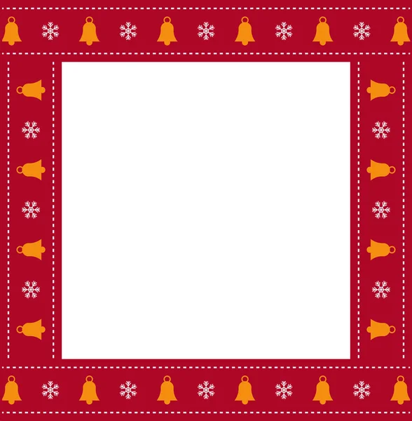 Милая рождественская рамка с рождественскими колокольчиками на красном фоне — стоковый вектор