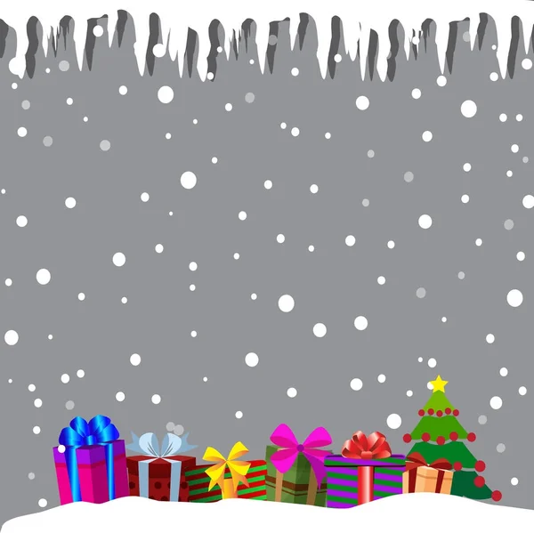Illustrazione vettoriale di regali su sfondo nevoso — Vettoriale Stock